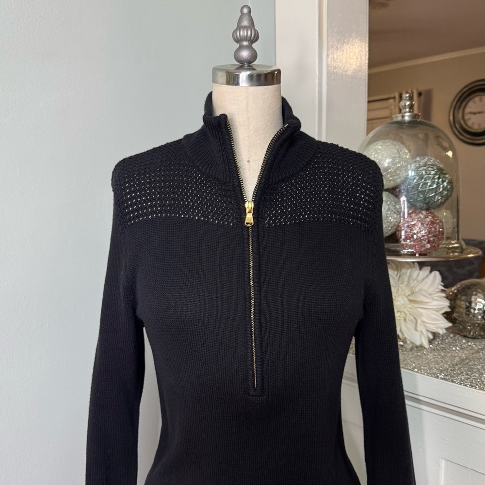 Ralph Lauren Rack Stitch Mockneck Sweater Dress Black Cotton Size Medium - Picture 3 of 12